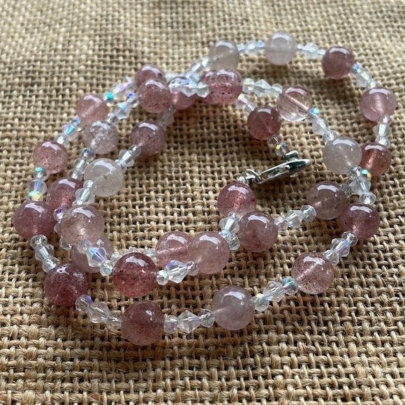 Strawberry quartz necklace & Crystal spacers gorgeous amazing one-of-a-jind - Picture 9 of 11